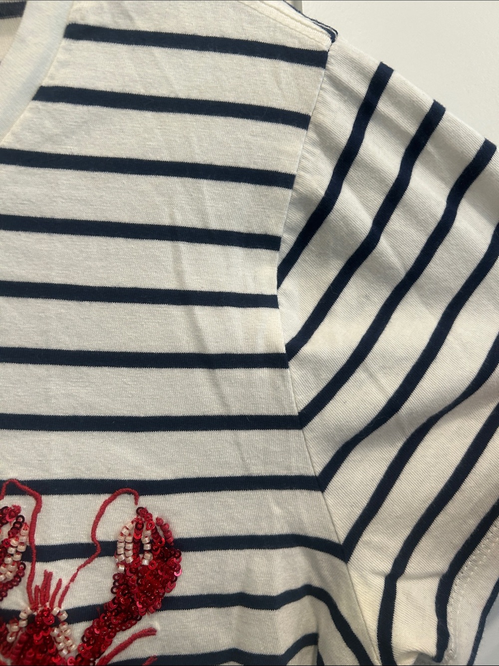 J. Crew Factory Navy & White Striped Collector Tee with Red Sequin Lobster - Picture 5 of 8